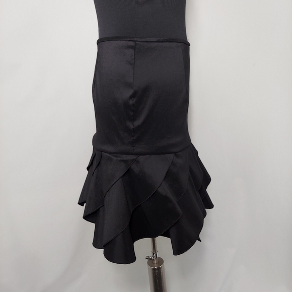 KM Collections Skirt Mini Ruffle Tulip Flare Tiered Nylom Stretch Zip Black 8 - Picture 3 of 4